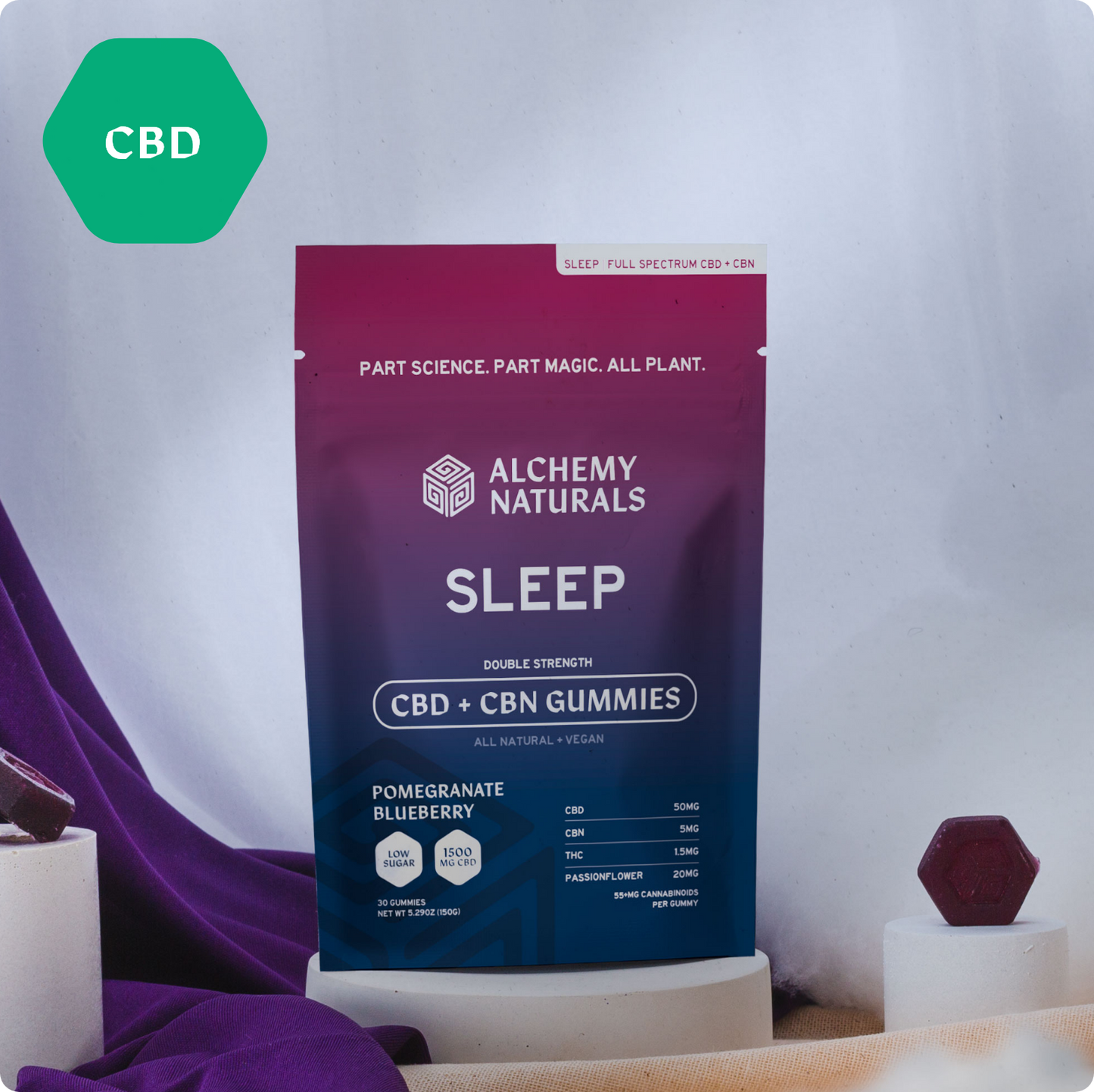 6-Pack: Alchemy Naturals CBD Gummies For Sleep - Full Spectrum CBD + CBN-0