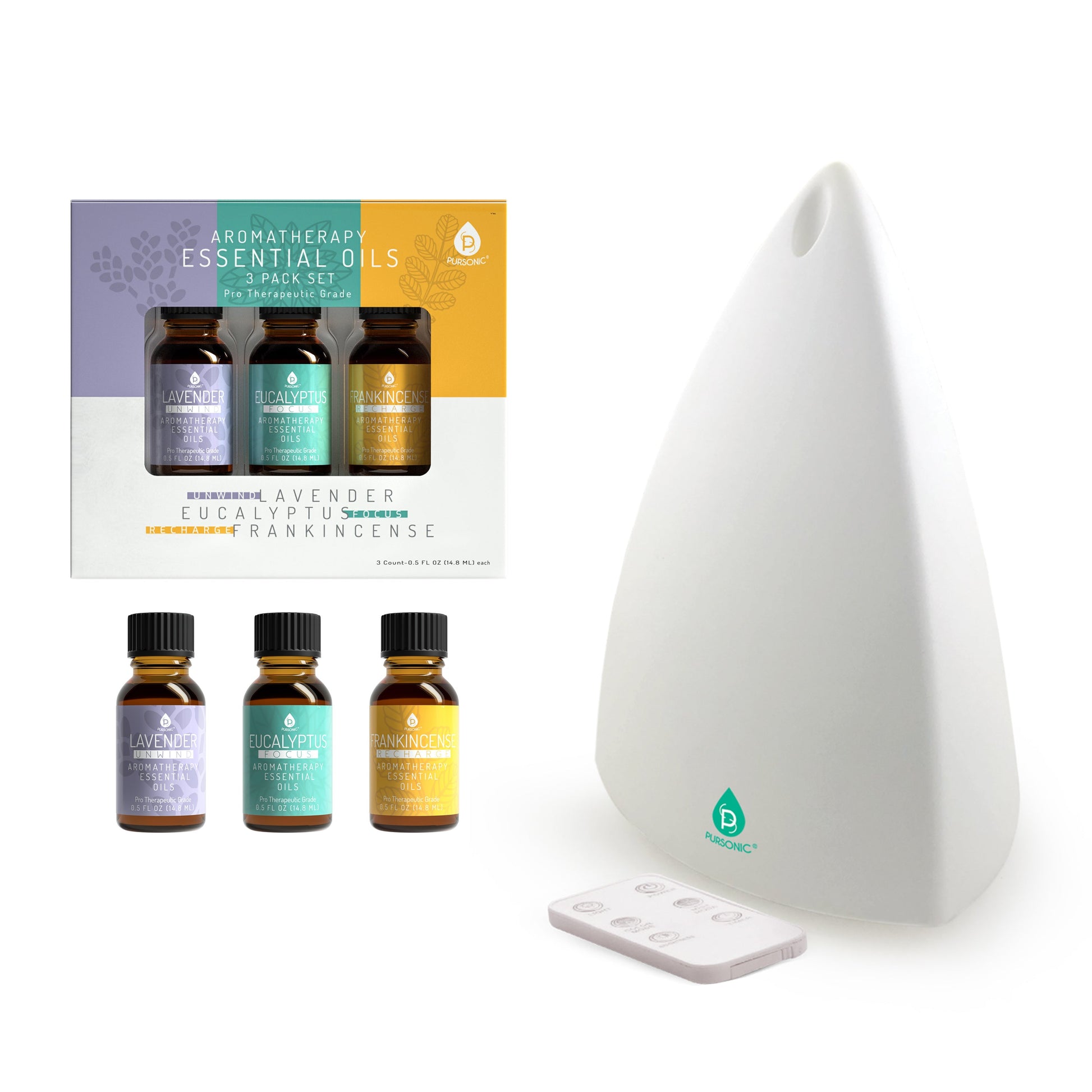 Pursonic Aromatherapy Diffuser & Essential Oil Set -Ultrasonic Top 3 Oils-0