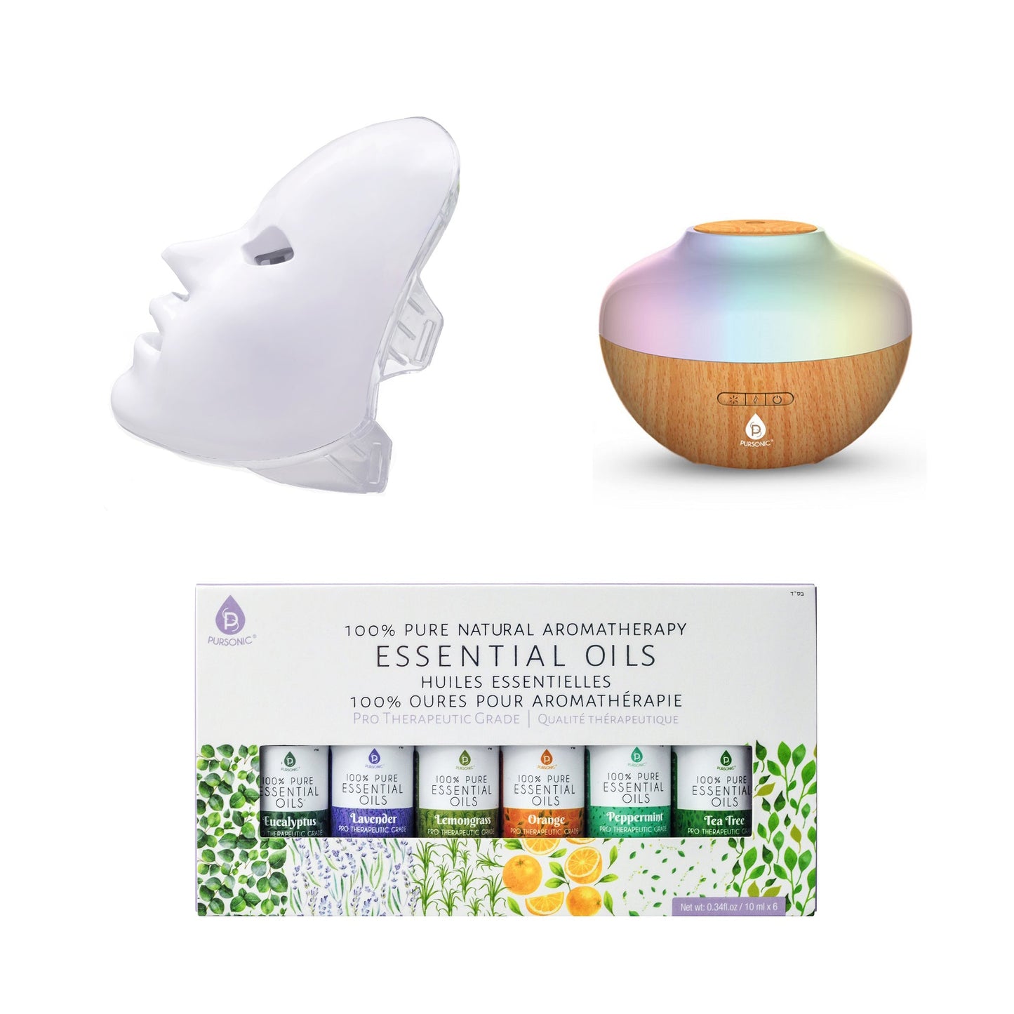 Ultimate Self-Care Wellness Bundle – 7-Color LED Therapy Face Mask, Ultrasonic Diffuser & 6 Essential Oils-0