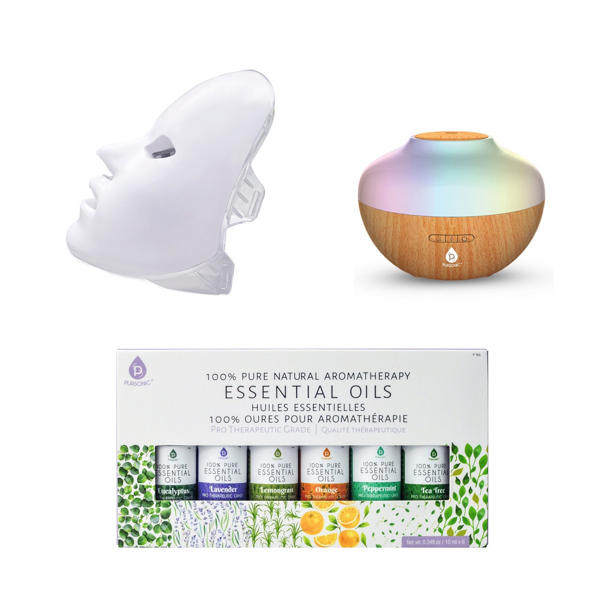 Ultimate Self-Care Wellness Bundle – 7-Color LED Therapy Face Mask, Ultrasonic Diffuser & 6 Essential Oils-0
