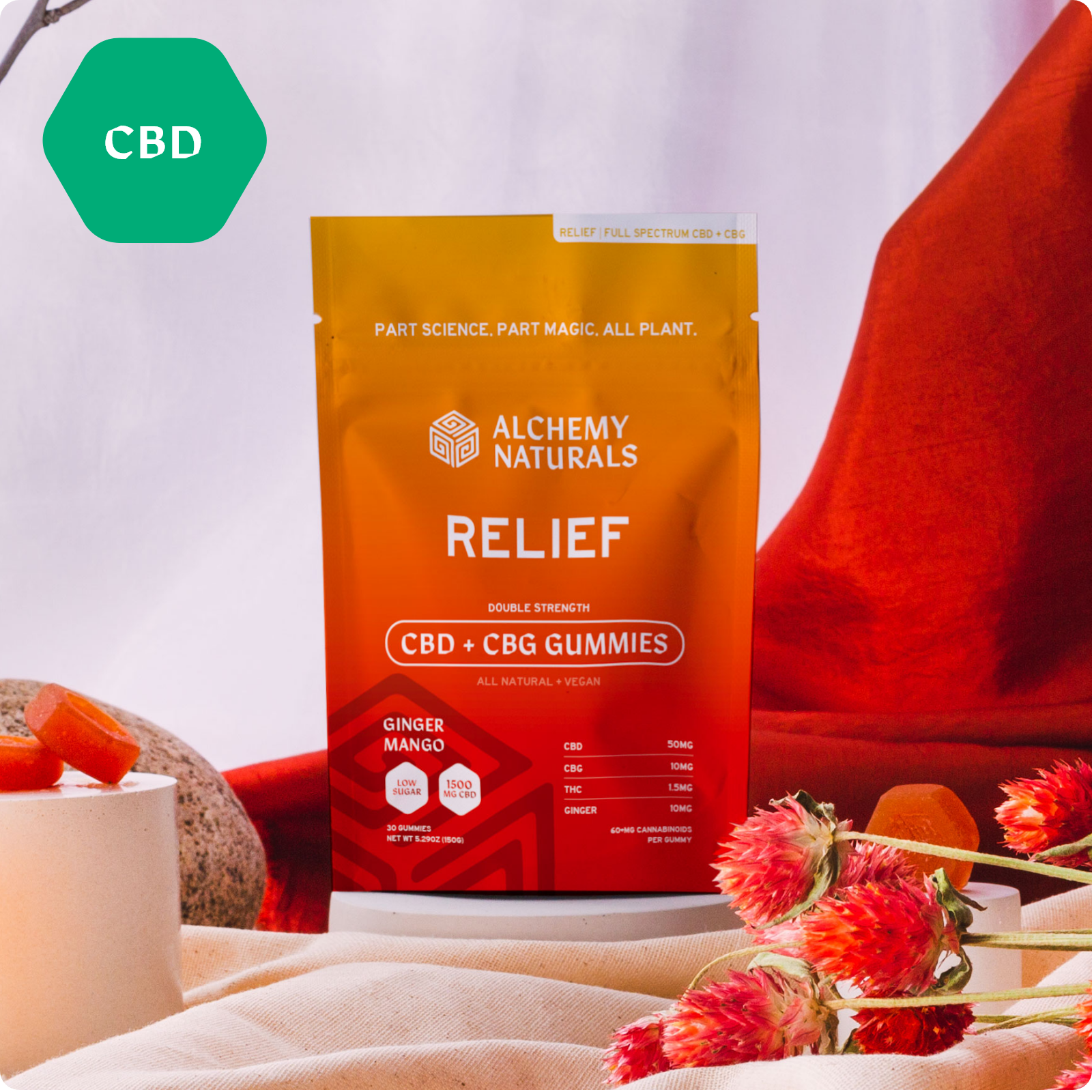 20-Pack: Alchemy Naturals CBD Gummies for Soothing Relief with CBG - Sample 100mg/2count-0