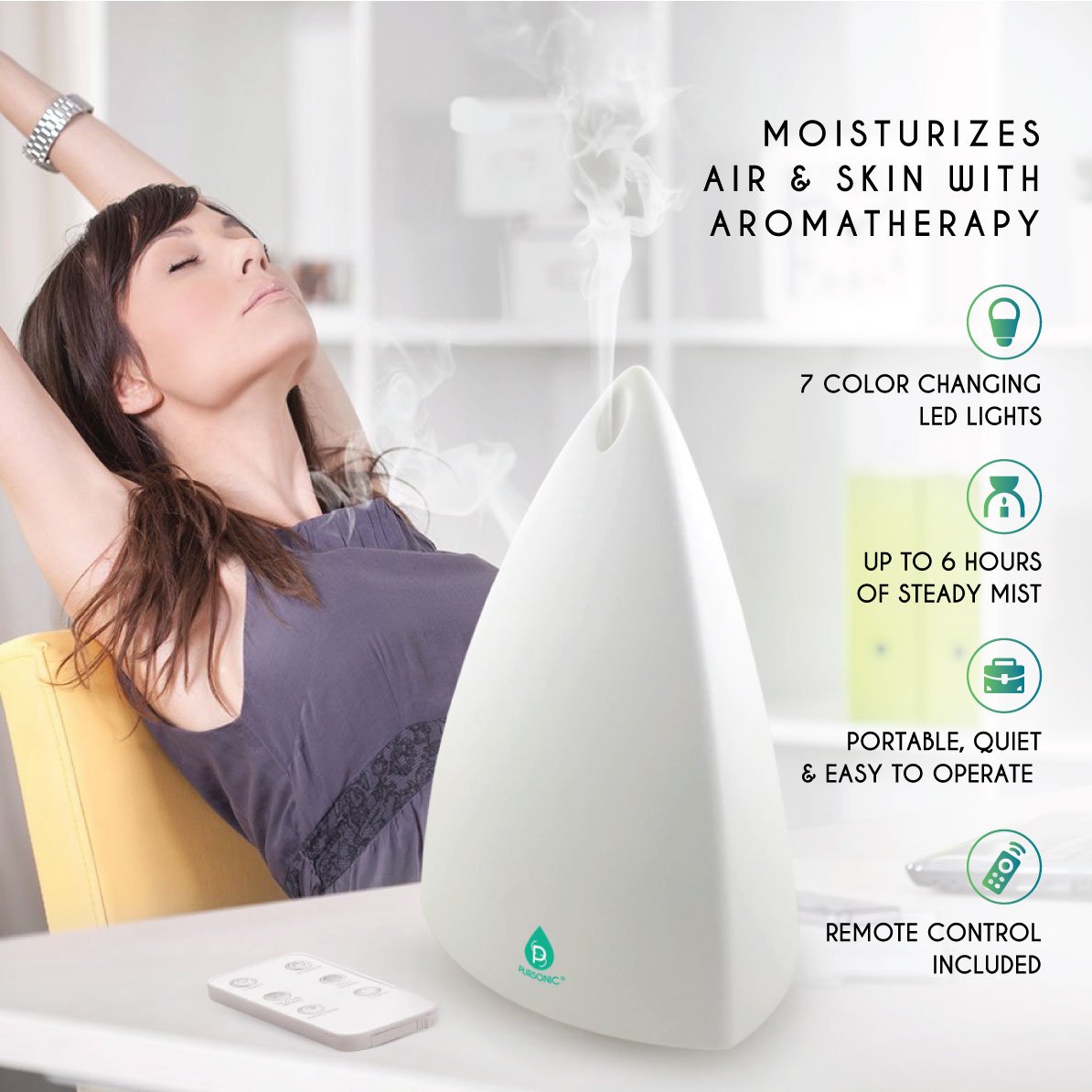 Pursonic Aromatherapy Diffuser & Essential Oil Set -Ultrasonic Top 3 Oils-2