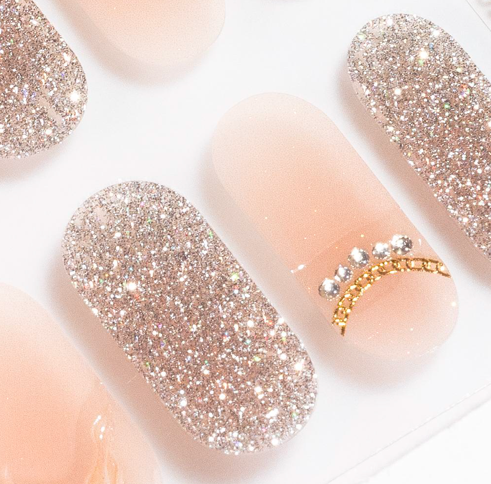 Glitter Peach Gel Nails-1